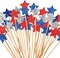 120 Pcs 4th of July Glitter Cupcake Toppers – Patriotic Star Independence Day Cake Picks Red Blue Silver for Memorial Day, Veterans Day & Party Decorations